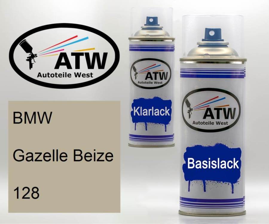 BMW, Gazelle Beize, 128: 400ml Sprühdose + 400ml Klarlack - Set, von ATW Autoteile West.